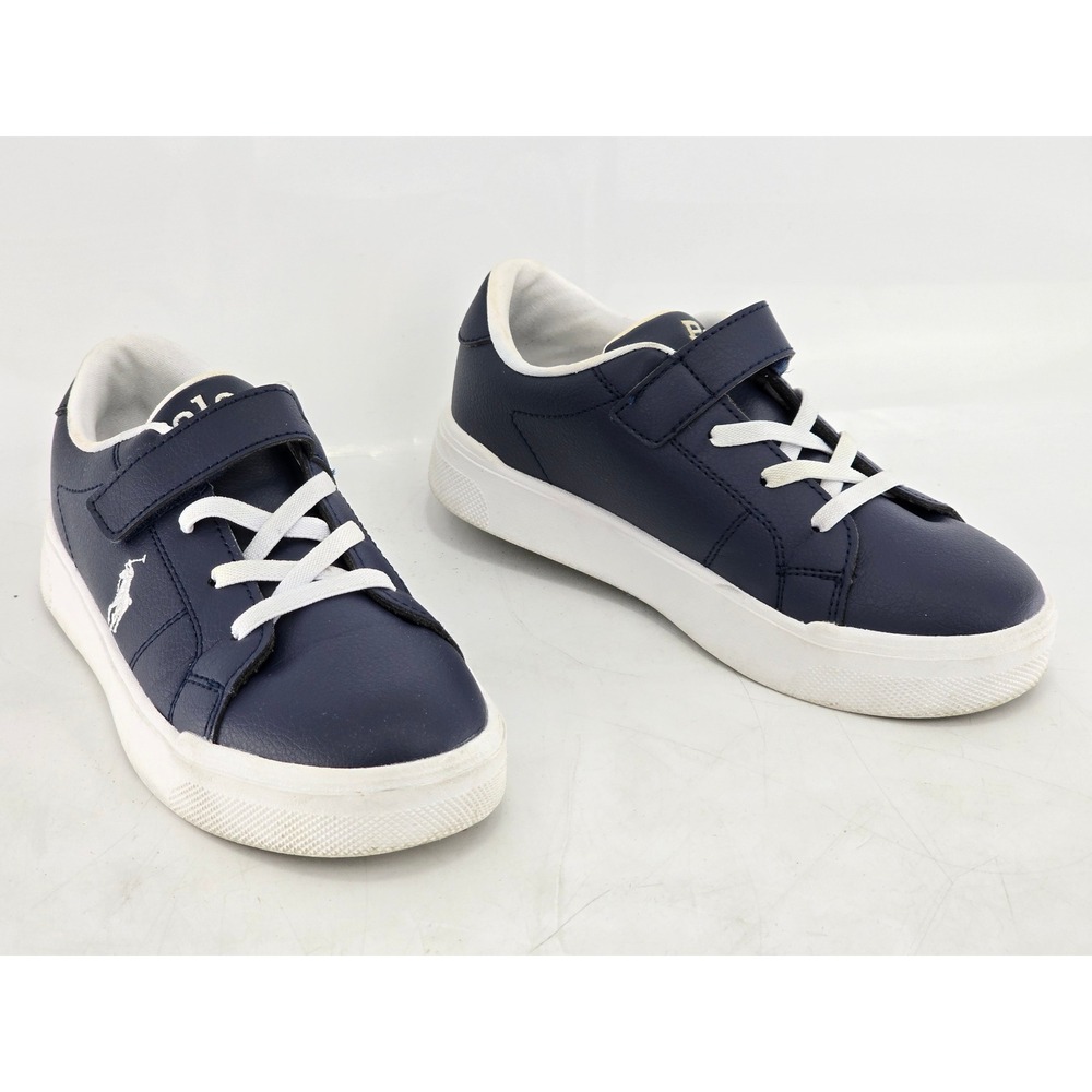 Polo Ralph Lauren Sutton PS Sneakers Kids Size 1 Navy Blue Faux Leather - Good